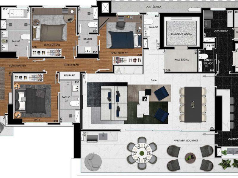 Apartamento tipo - 4 Q 190M 4 VAGAS
