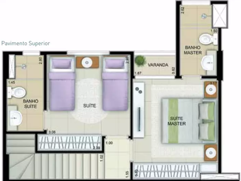Planta Tipo Duplex 74.55m pavimento superior