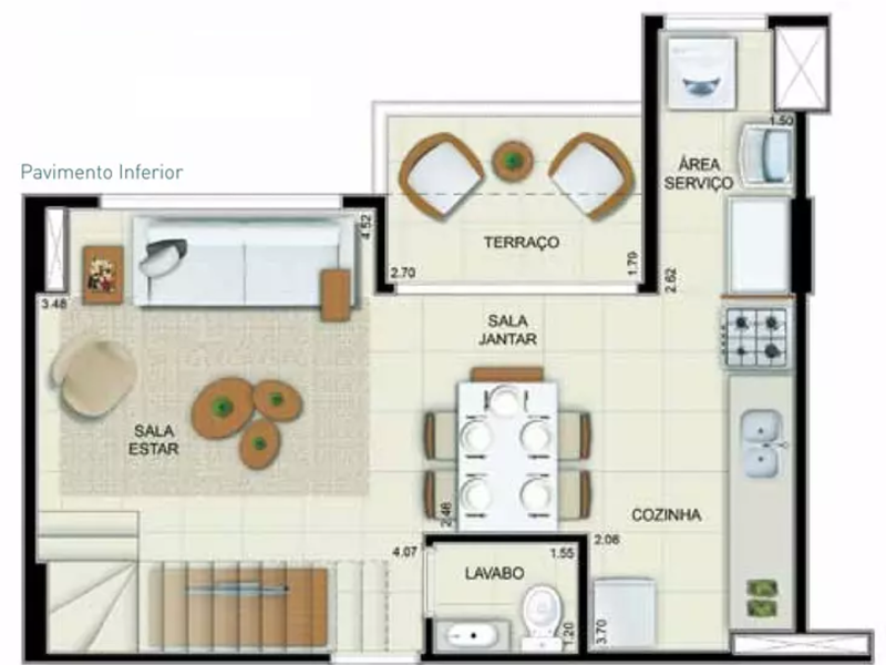 Planta Tipo Duplex 74.55m